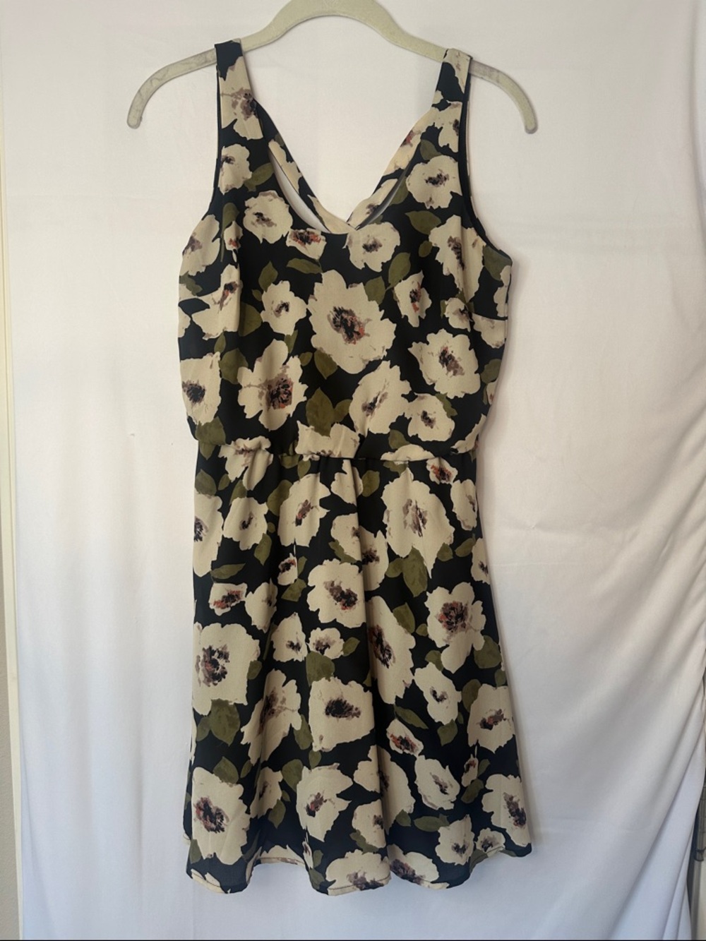 Lush Black and Cream Floral V-Neck Mini Dress